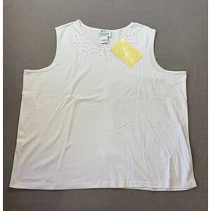 The Quaker Factory White Rhinestone‎ Embellished Sleeveless Tank Top 3X Cotton